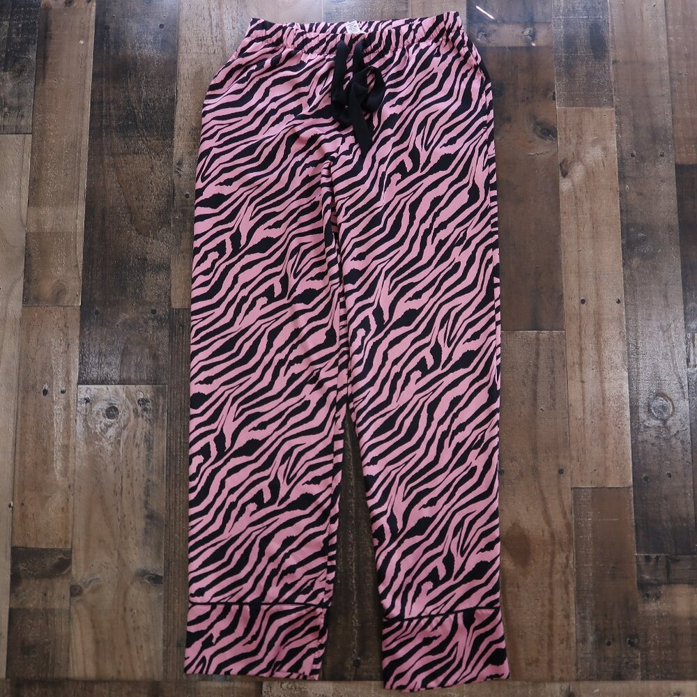 Victoria's Secret Small Pink & Black Zebra Stripe Satin Pajama Pants Lounge